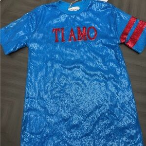Alberta Ferretti Girls Sequin Blue Ti Amo Dress Size 12 New With Tags